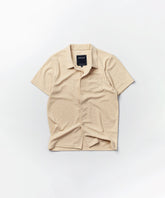 Towel Short Sleeve Embossed Pattern Button Down Shirt - Khaki