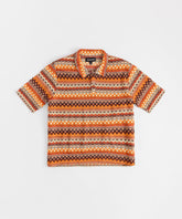 Jacquard Polo Short Sleeve Button Down Shirt - Brown