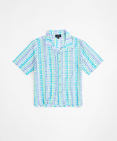 Textured Knit Short Sleeve Button Down Shirt - Light Blue