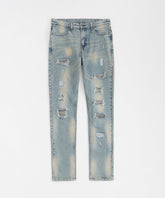Rhinestone Washed Denim Jeans - Dark Blue