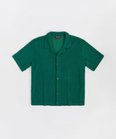 Jacquard Textured Knit Short Sleeve Button Down Shirt - Green