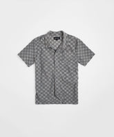 Checkerboard Towel Color Blocked Short Sleeve Button Down Shirt - Grey