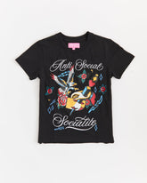 Women Anti Social Embroidered Short Sleeve Tee - Black