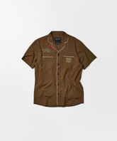 Clubmaster Short Sleeve Embroidered Button Down Shirt - Brown
