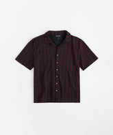 Jacquard Knit Short Sleeve Striped Button Down Shirt - Black
