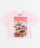 Womens Dodge Racing Crop Short Sleeve Tee - Pink