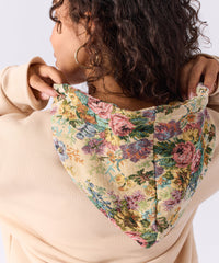 Women Tapestry Zip Up Hoodie - Khaki