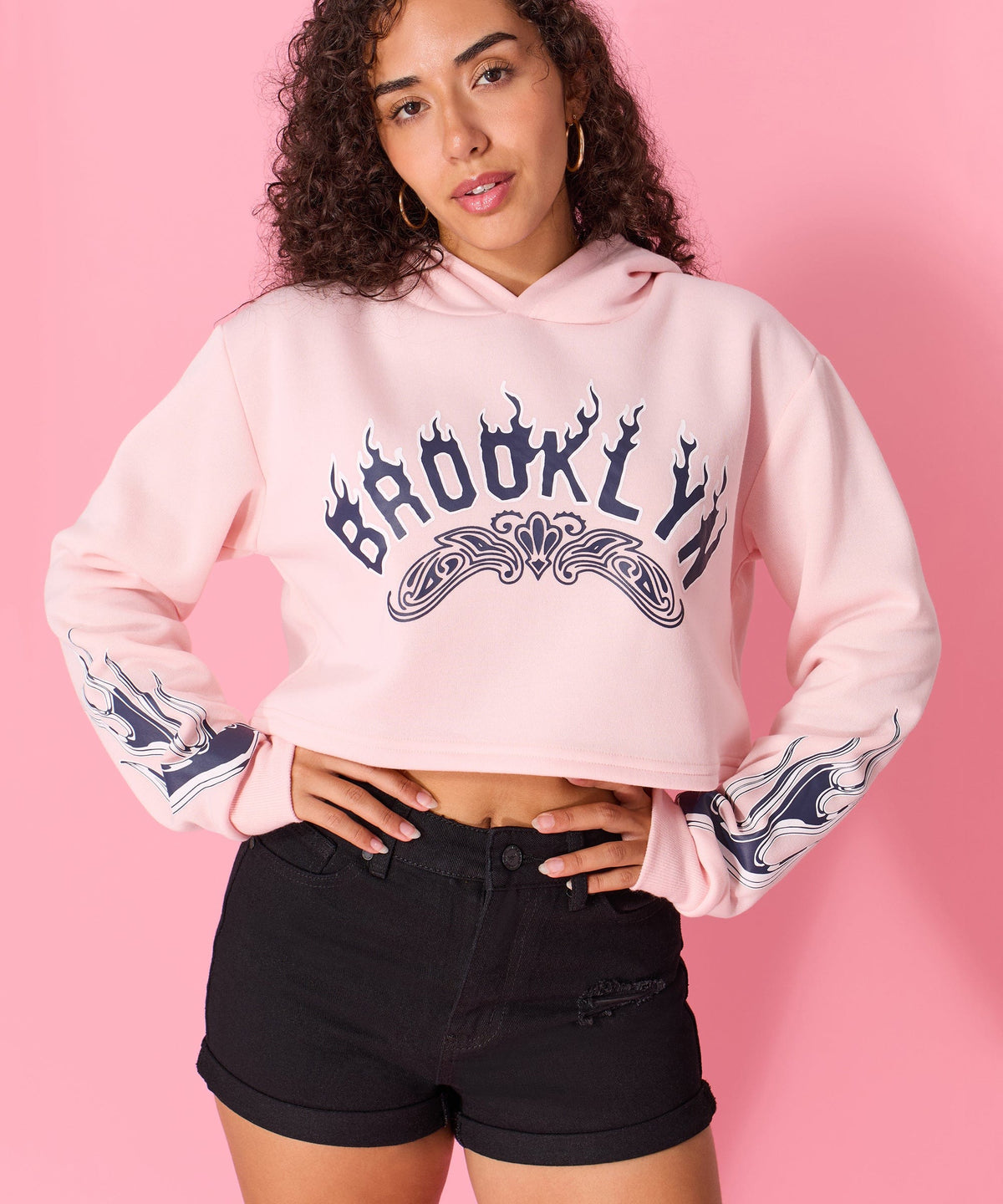 Women Brooklyn Cropped Hoodie - Light Pink