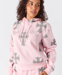 Women Bad Habits Rhinestones Cropped Hoodie - Pink