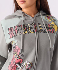 Women Rebellion Cropped Zip Up Hoodie - Grey