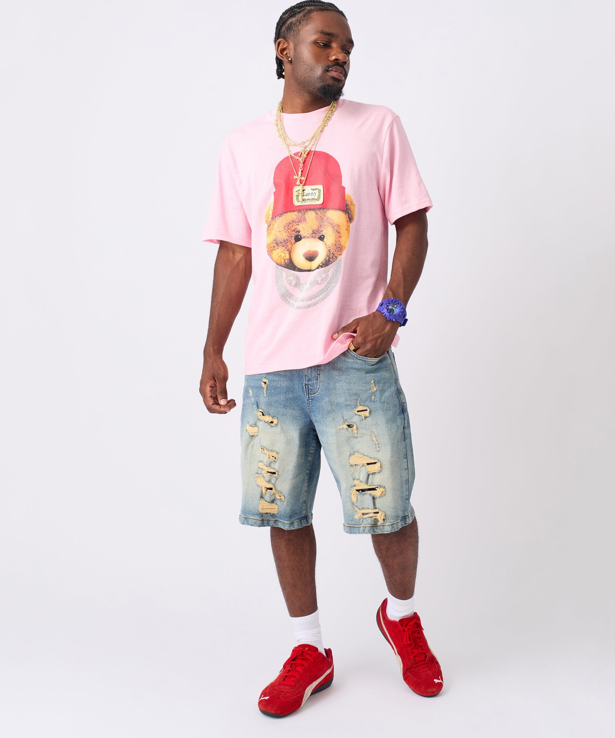 Teddy Rhinestone Short Sleeve Tee - Pink