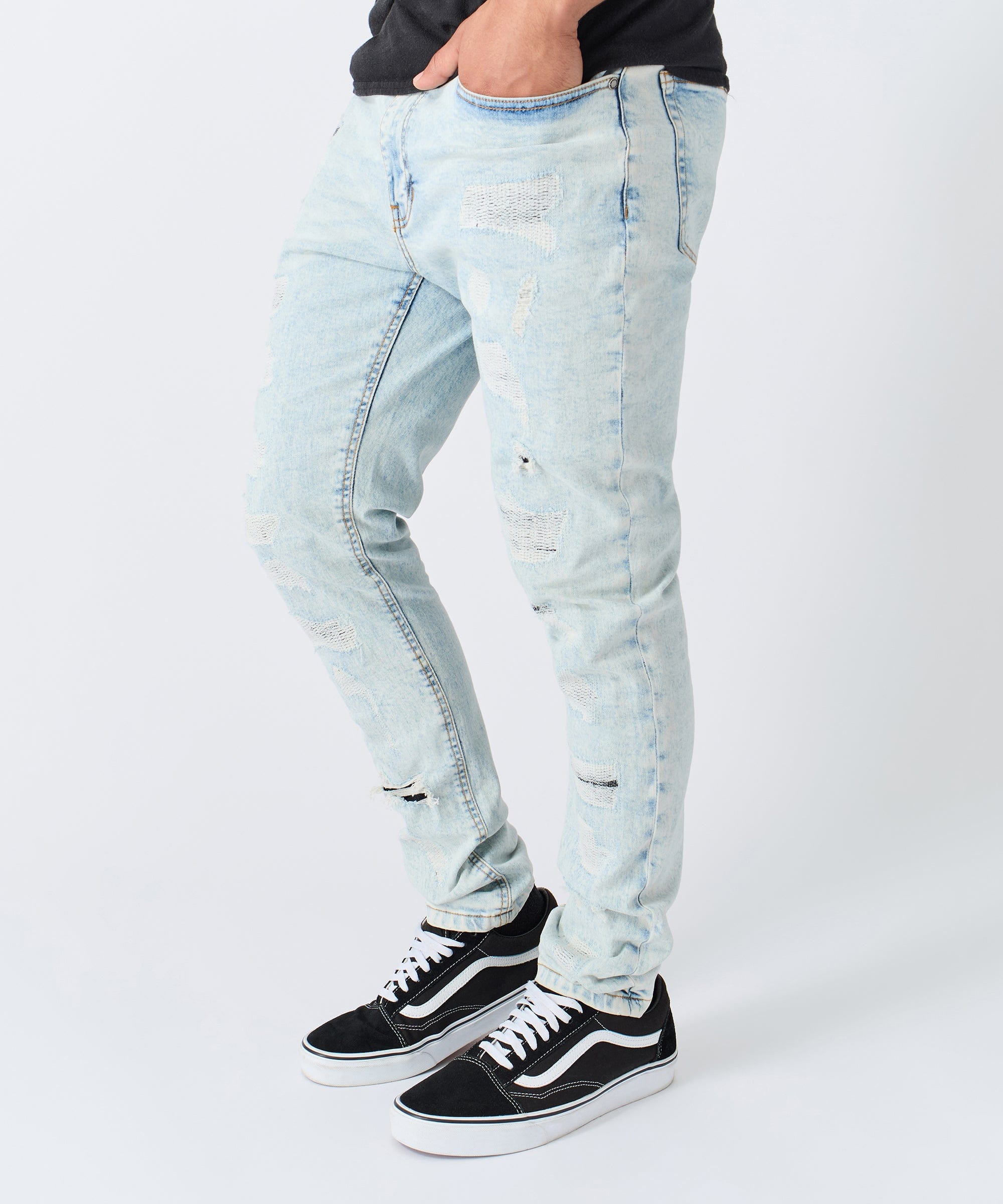 Destroyed Rip Denim Jeans - Light Blue