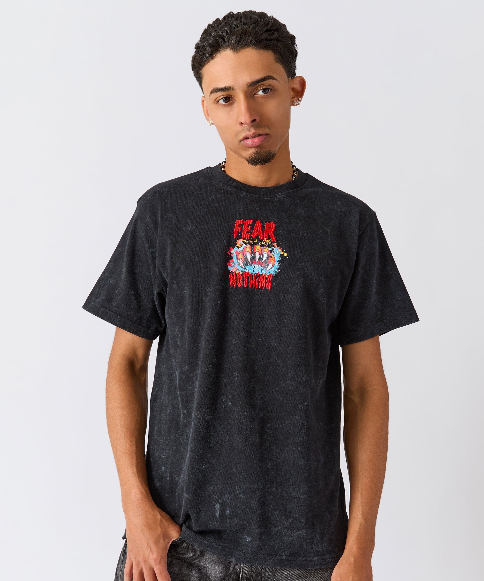 Stay Wild Embroidered Short Sleeve Tee - Charcoal