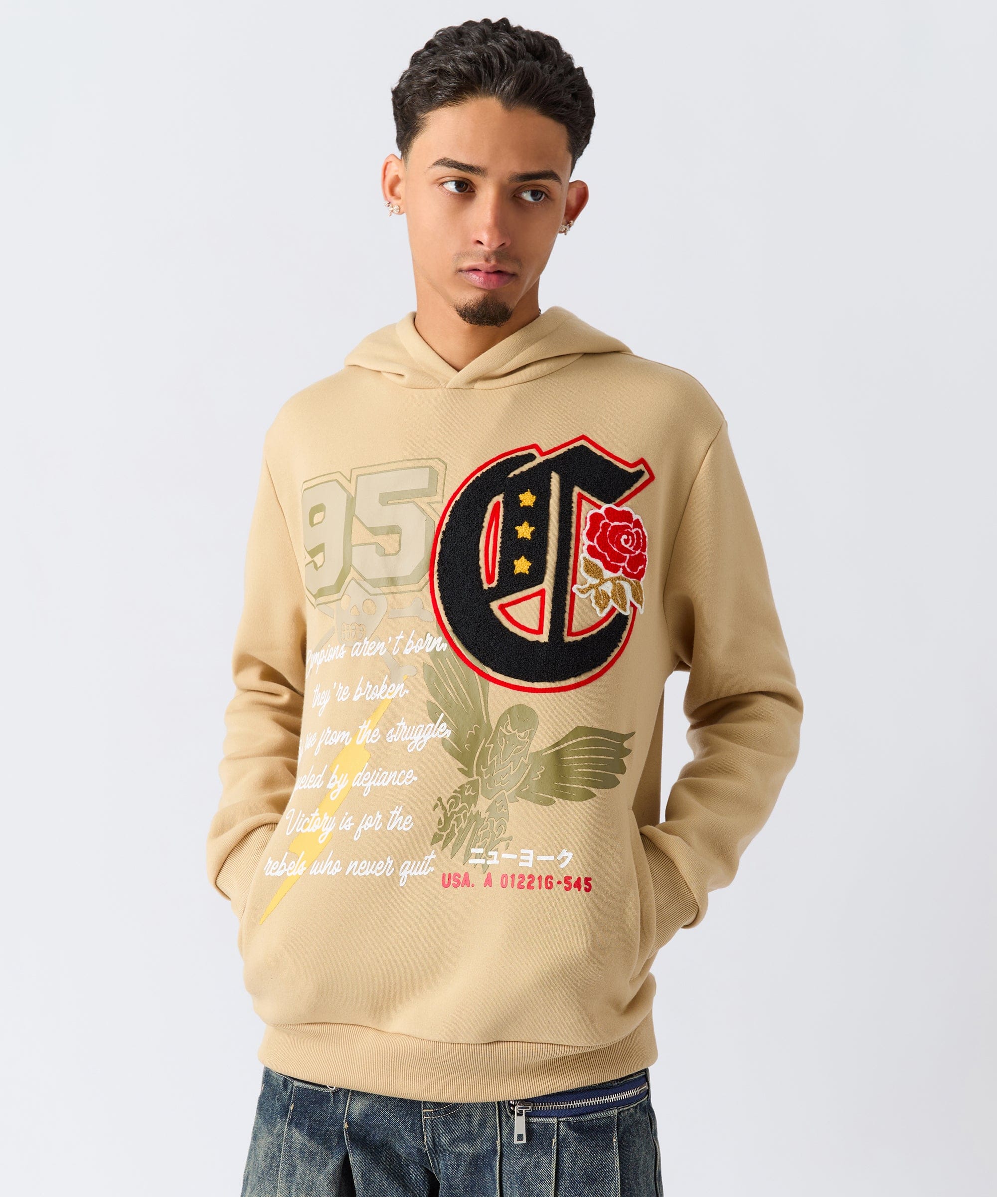 Champion Chenille Patched Hoodie - Khaki