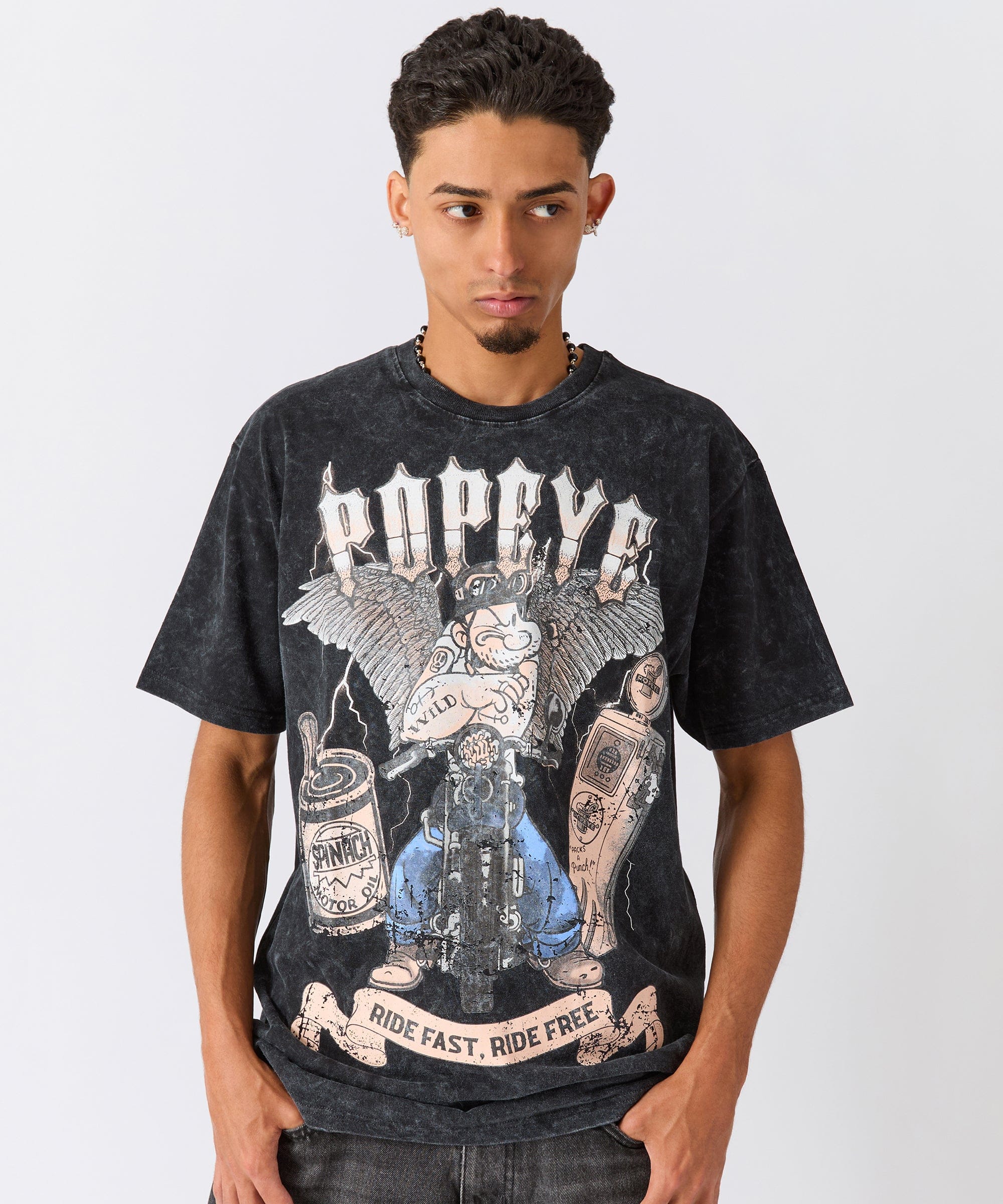 Popeye Ride Fast Short Sleeve Tee - Washed Black