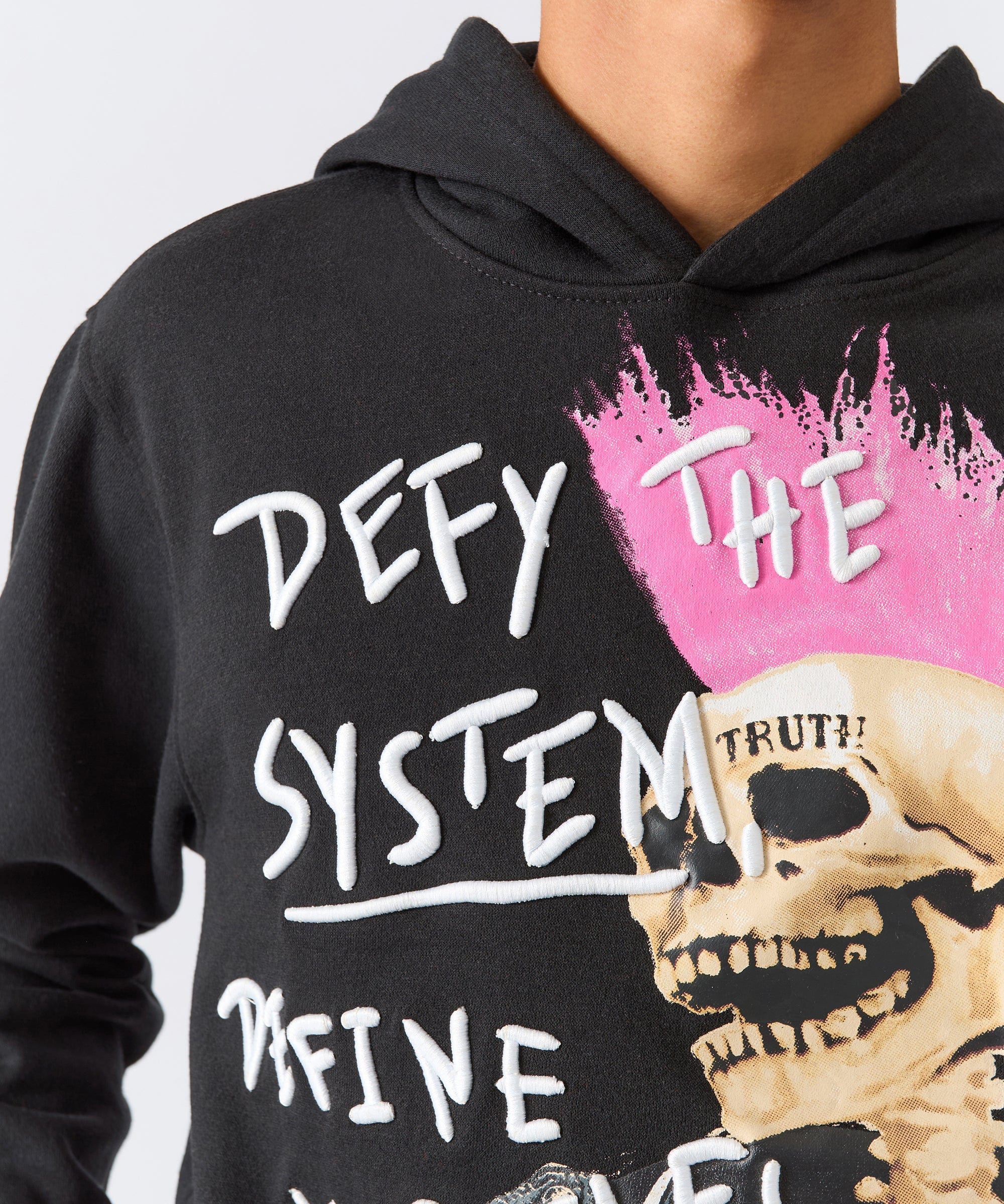 Defy The System Embroidered Hoodie - Black