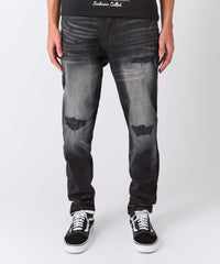 Rip and Repair Washed Denim Jeans - Black