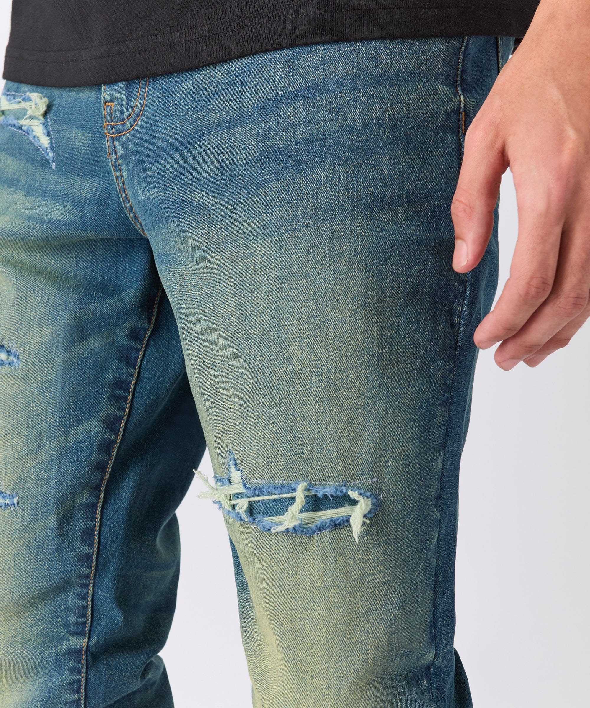 Rip and Repair Denim Jeans - Vintage Blue