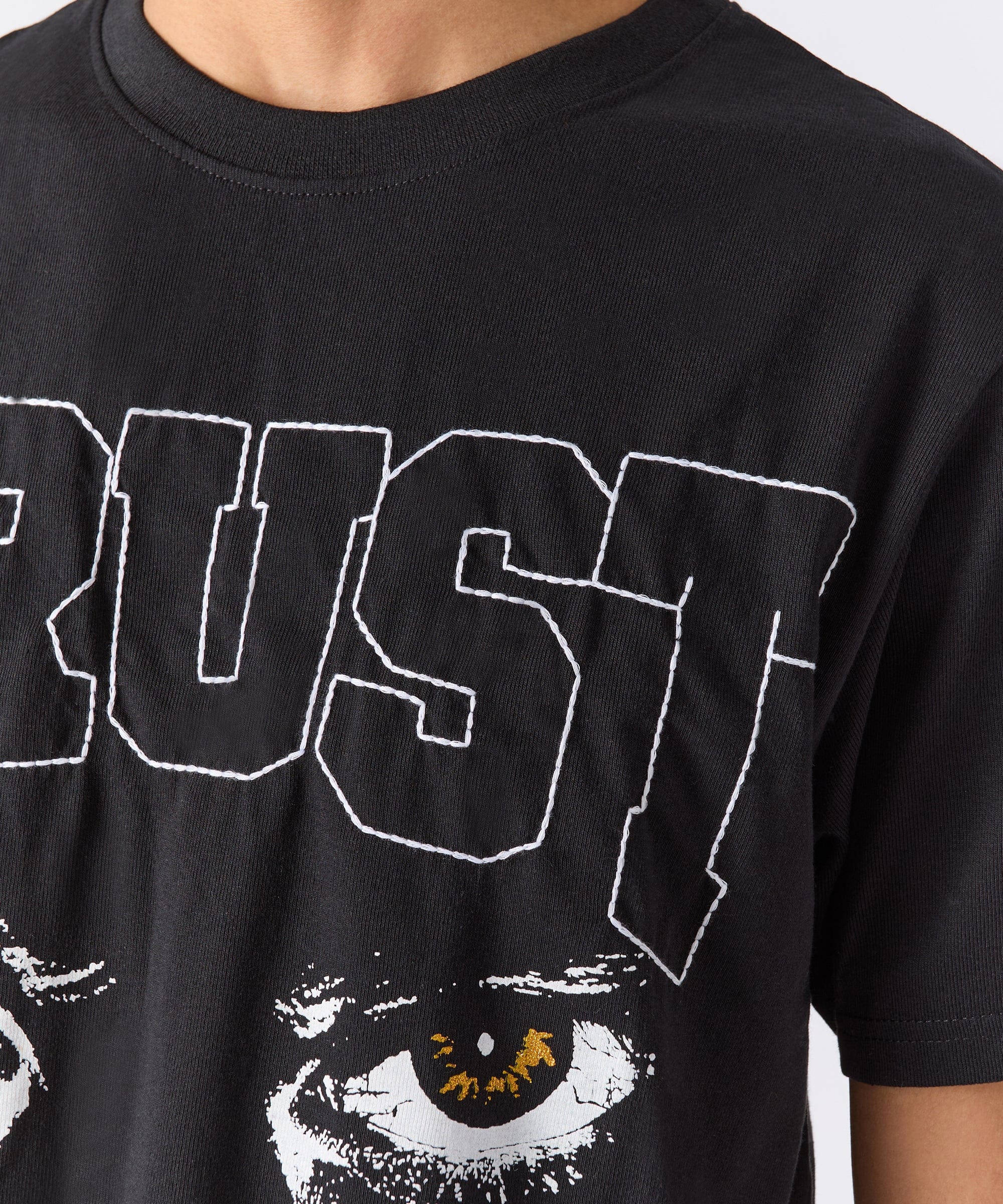 Trust No One Chenille Patched Short Sleeve Tee - Black