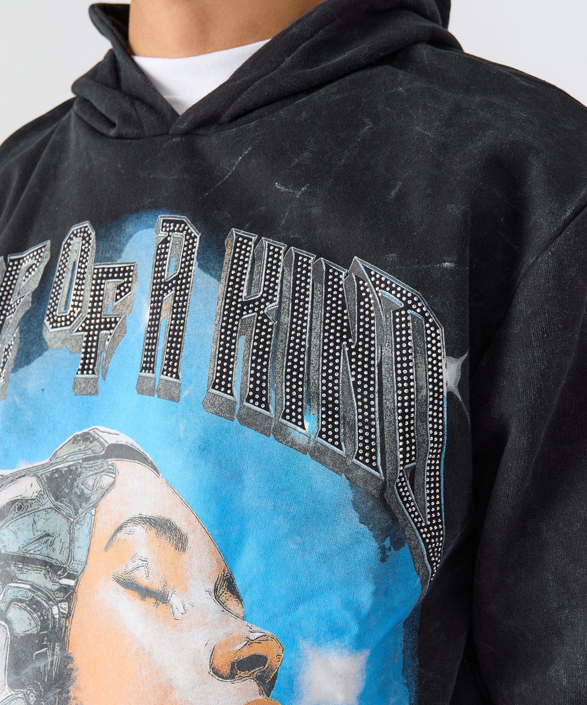 Washed One Of A Kind Rhinestone Hoodie - Charcoal