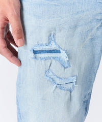 Men's Skinny Rip And Repair Denim Pants - Light Blue