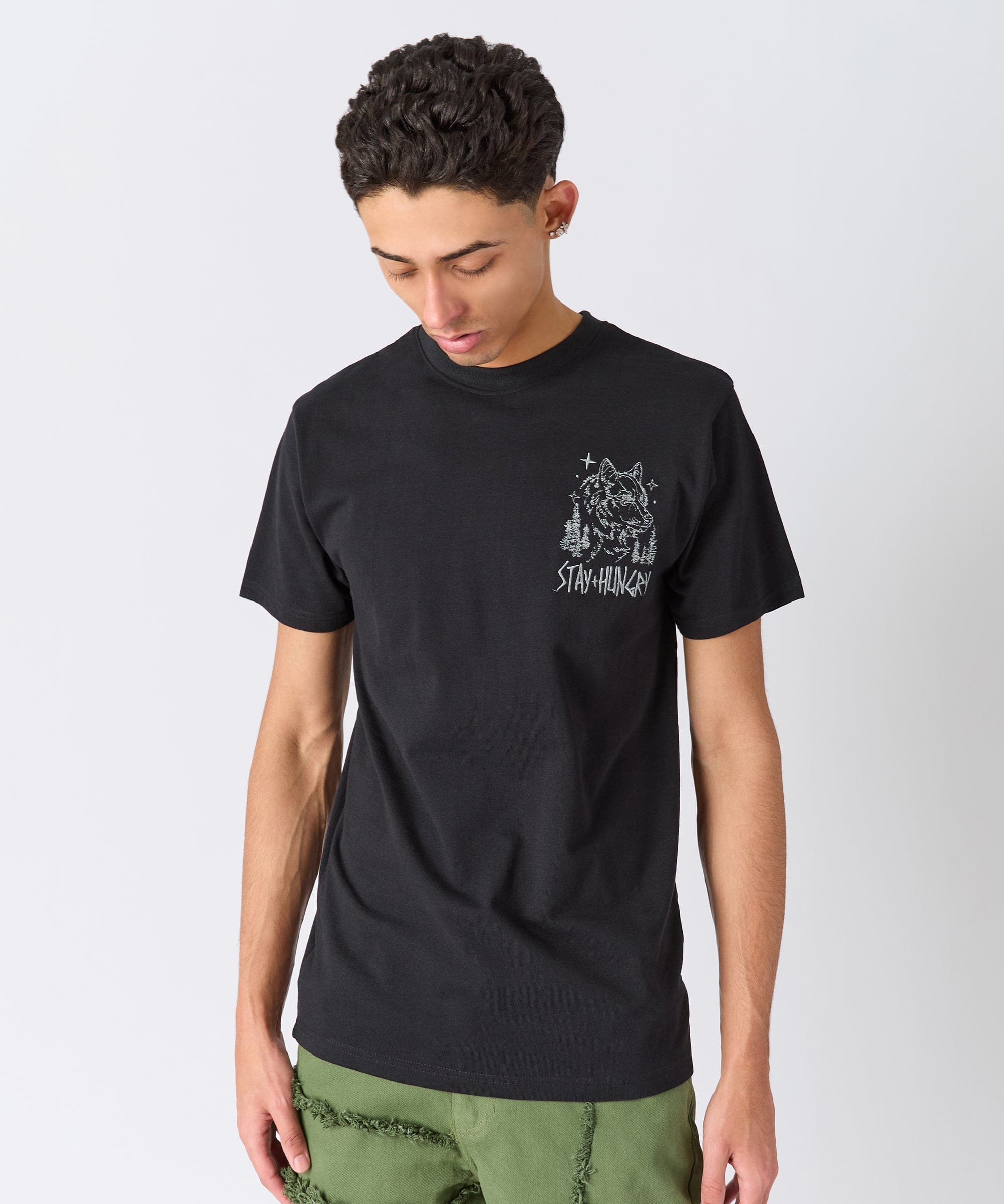 Stay Hungry Embroidered Short Sleeve Tee - Black