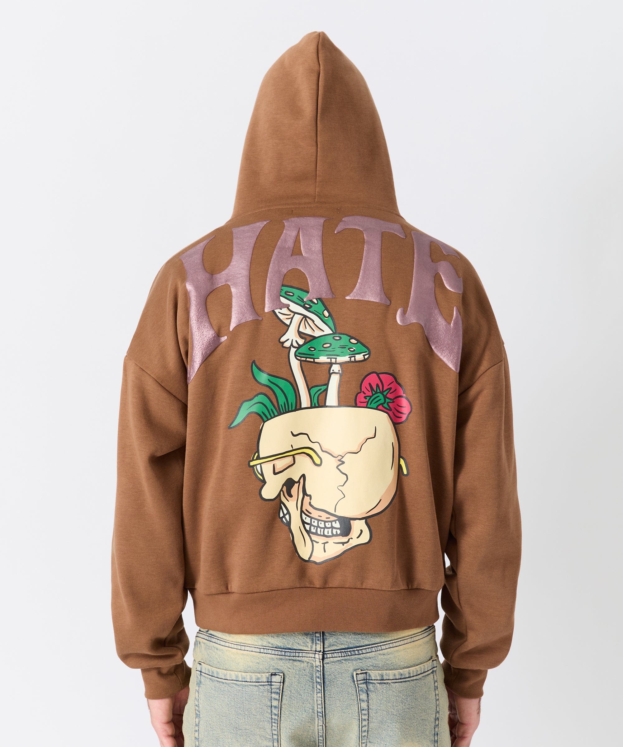 Love Hate Puff Print Hoodie - Khaki