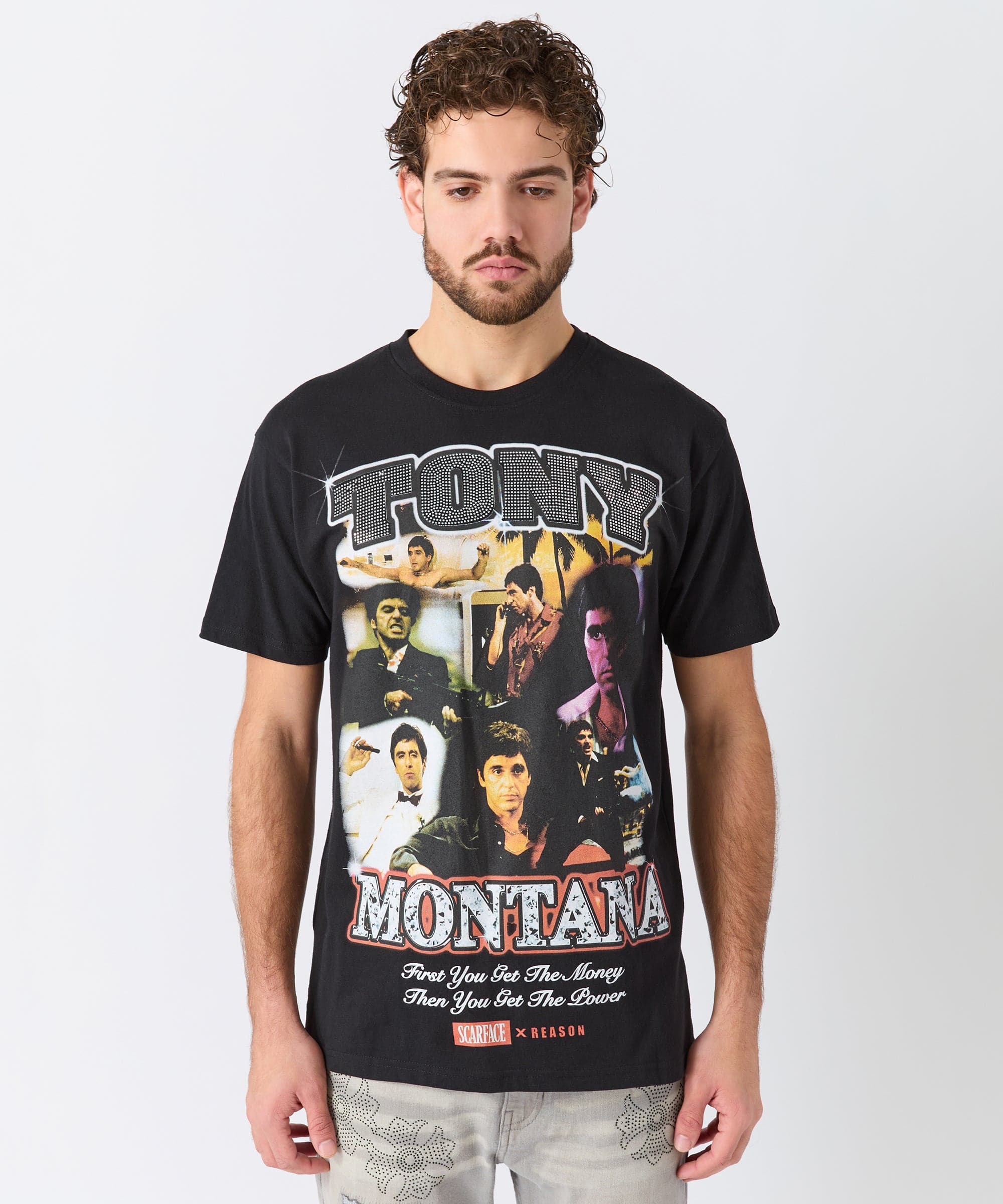 Scarface Tony Rhinestone Short Sleeve Tee - Black