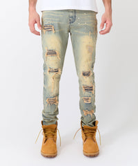 Studded Distress Denim Jeans - Blue