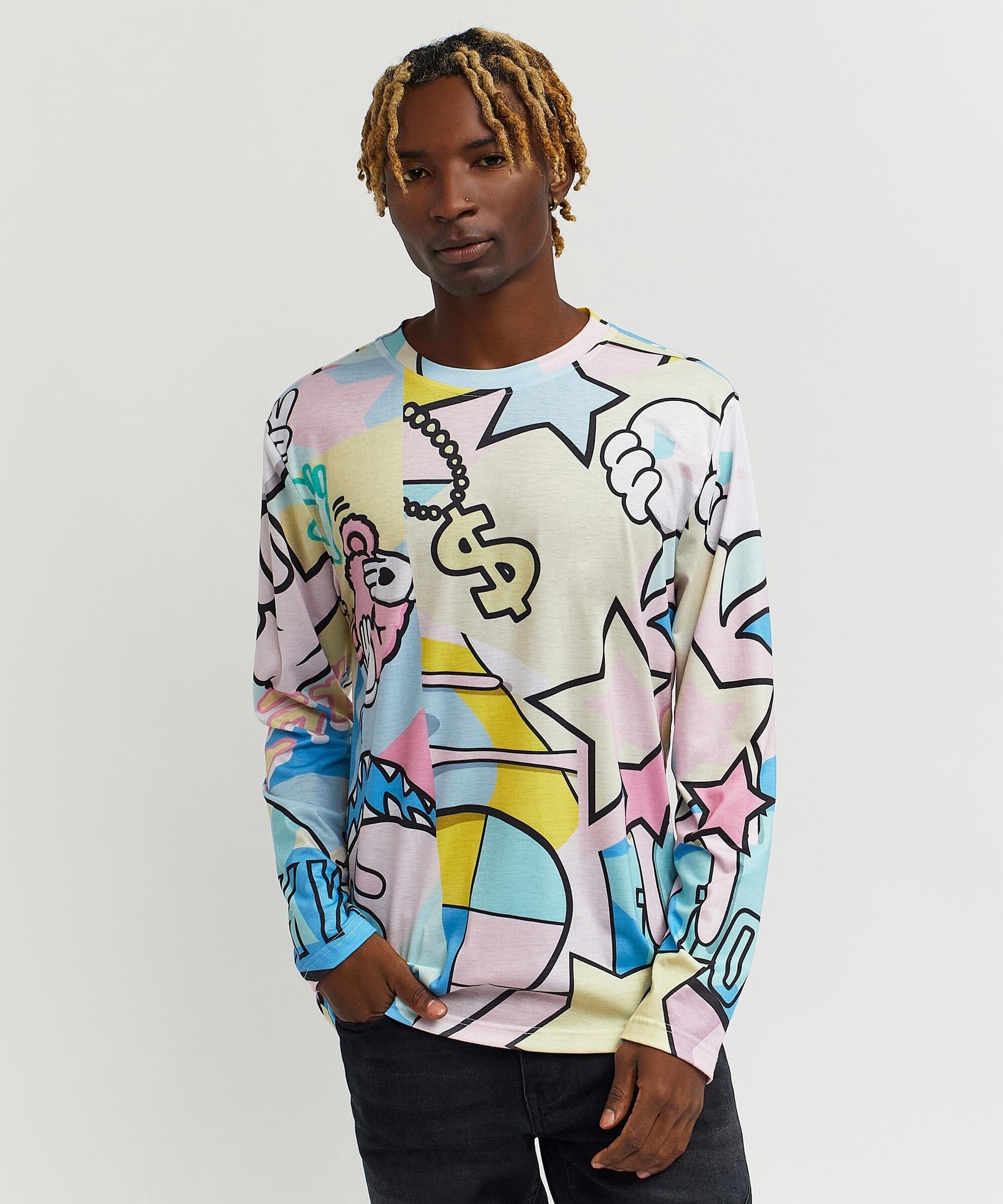 Cartoon Allover Print Long Sleeve Tee