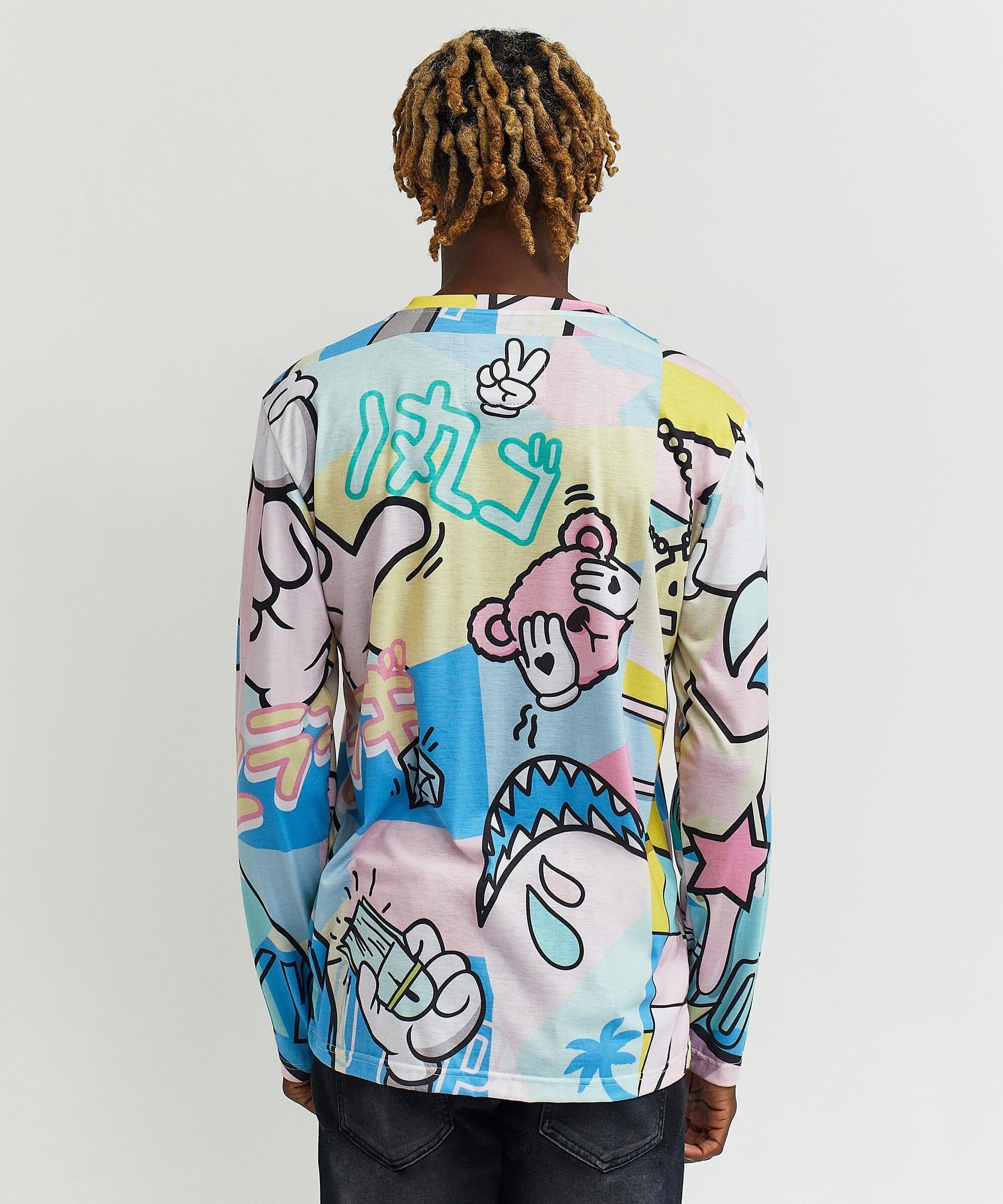 Cartoon Allover Print Long Sleeve Tee