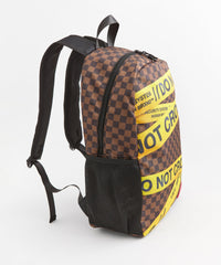 Do Not Cross Checkered Print Backpack