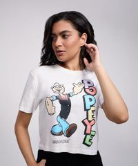 Womens Popeye Short Sleeve Cropped Tee - White