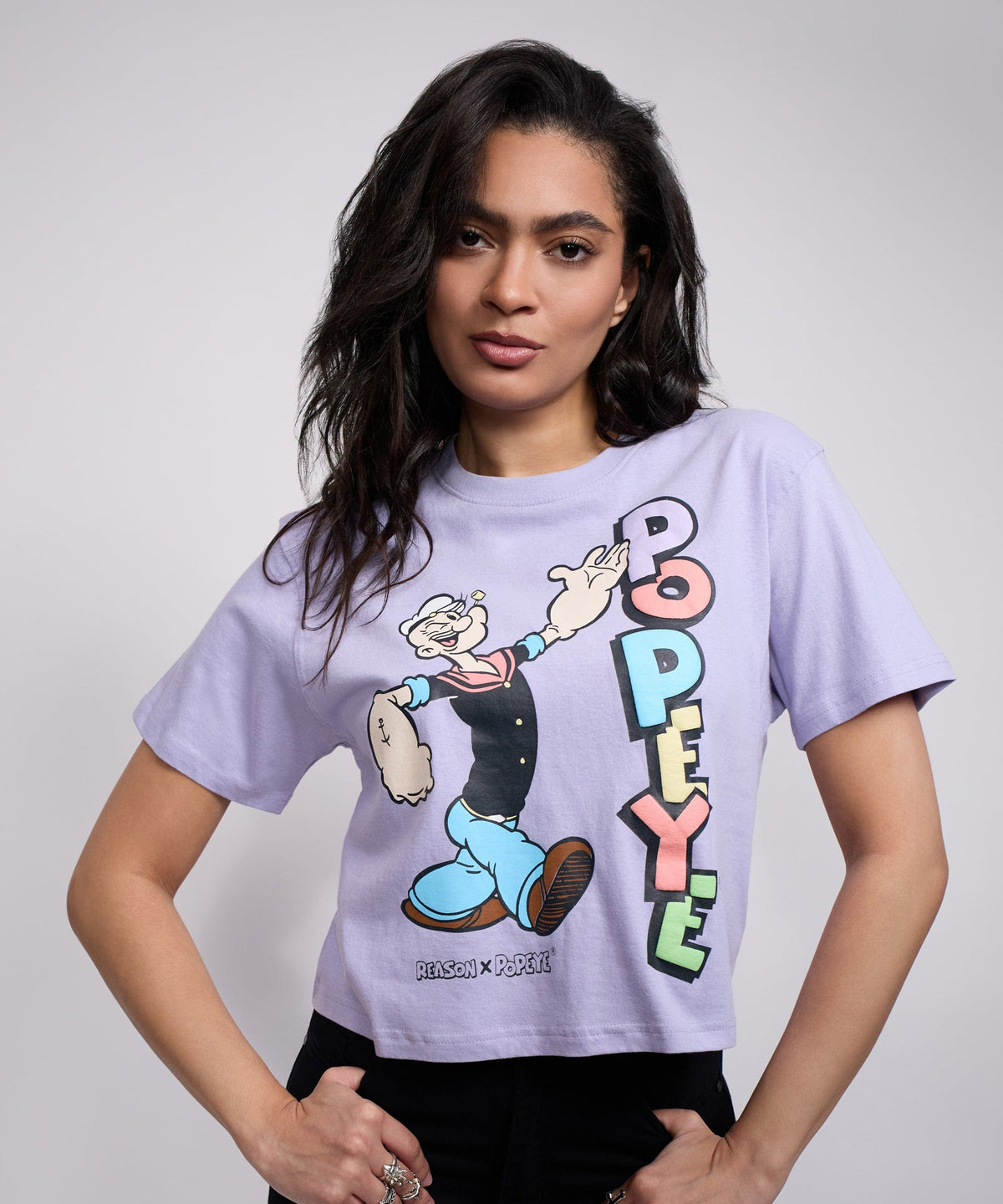 Womens Popeye Short Sleeve Cropped Tee - Lilac