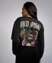 Women Wild One Cropped Crewneck - Black