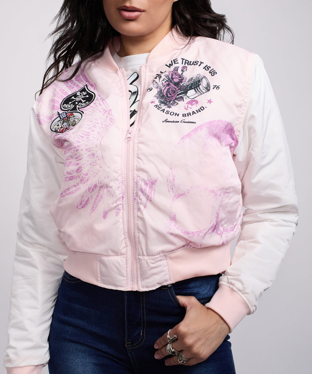 Women All We Trust Varsity Jacket - Cream