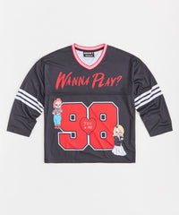 Women Chucky Long Sleeve Football Jersey - Black