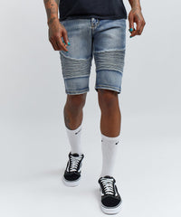 Oliver Light Wash Moto Denim Shorts