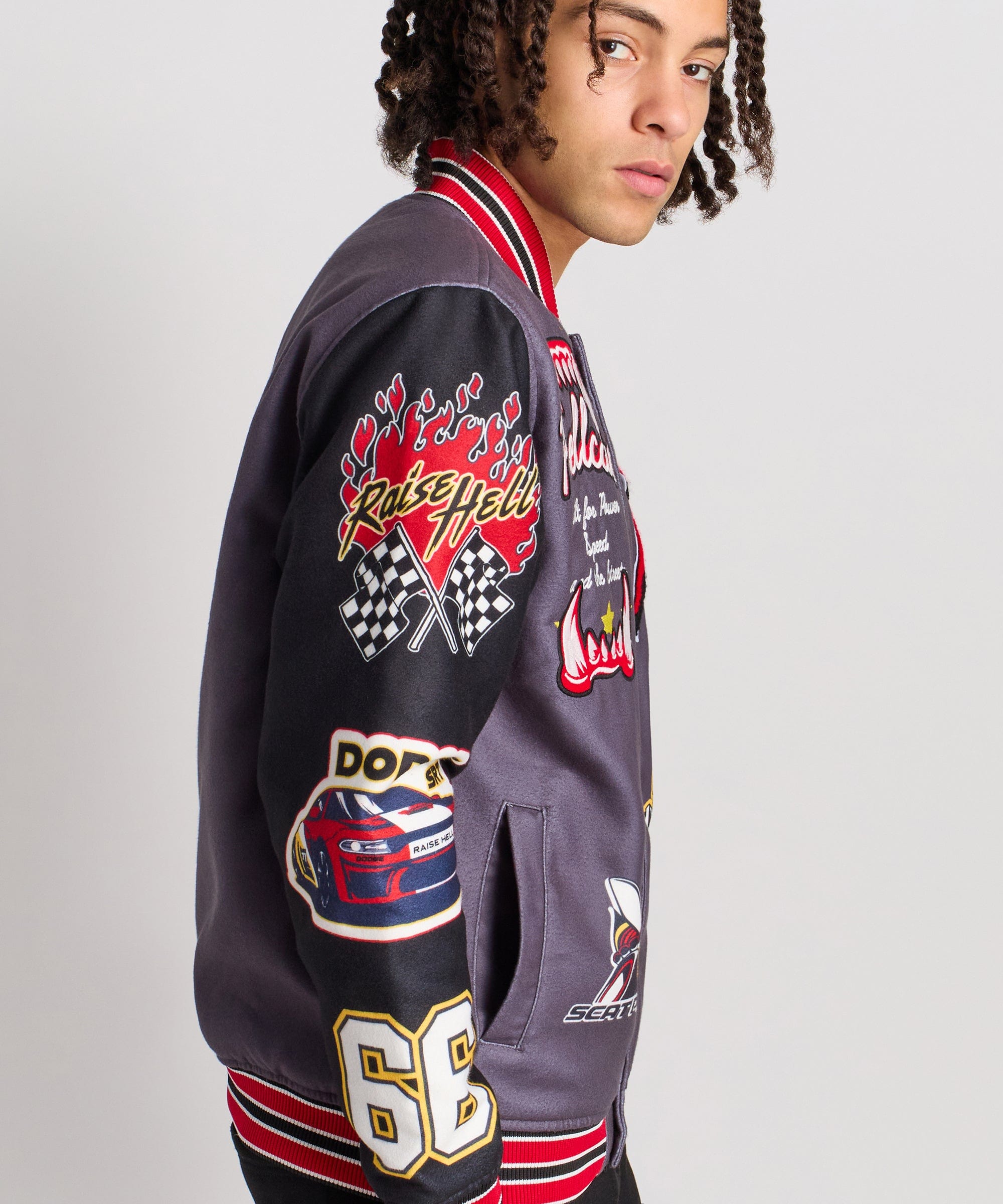 Dodge Hellcat Embroidery Varsity Jacket - Grey