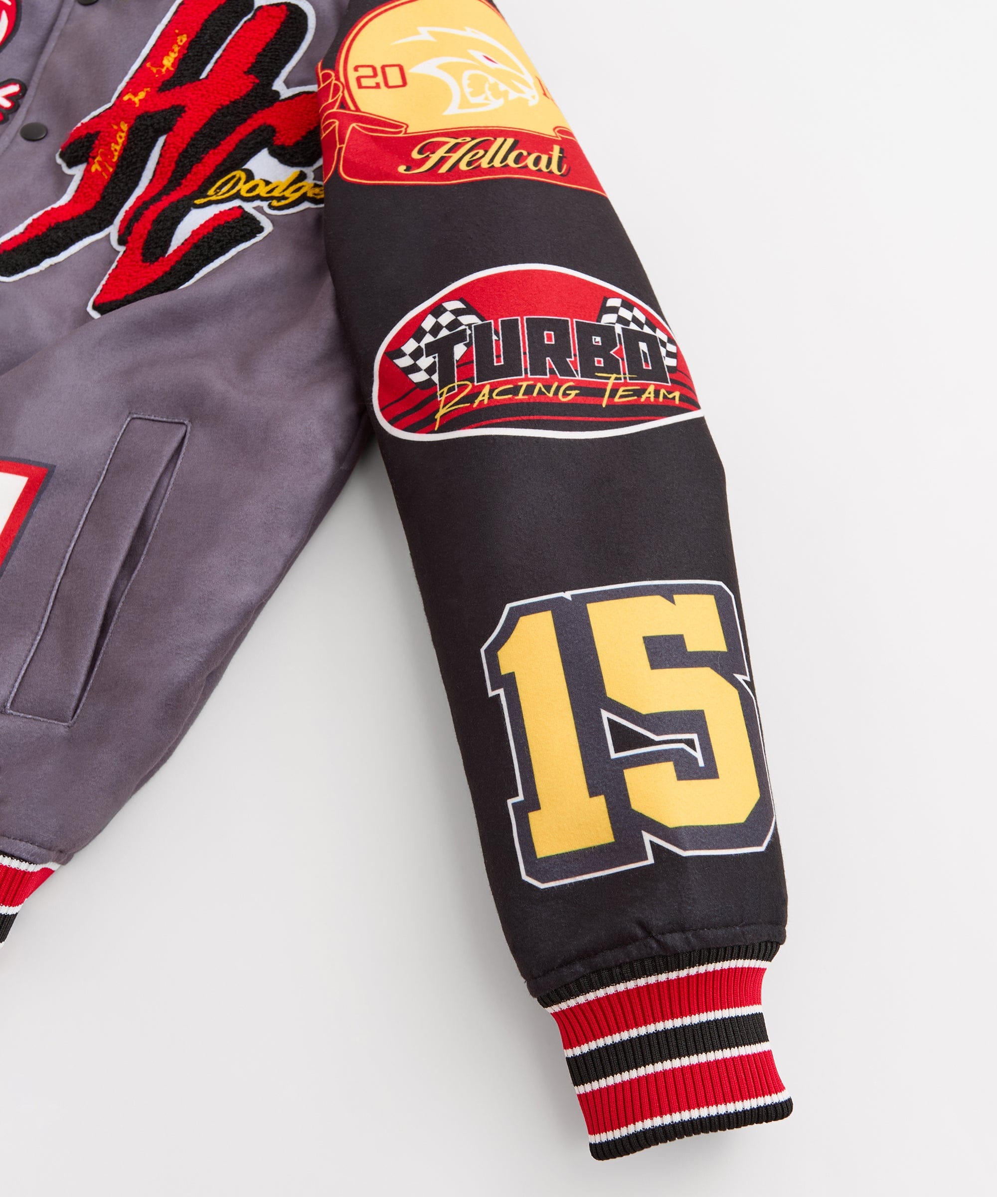 Dodge Hellcat Embroidery Varsity Jacket - Grey