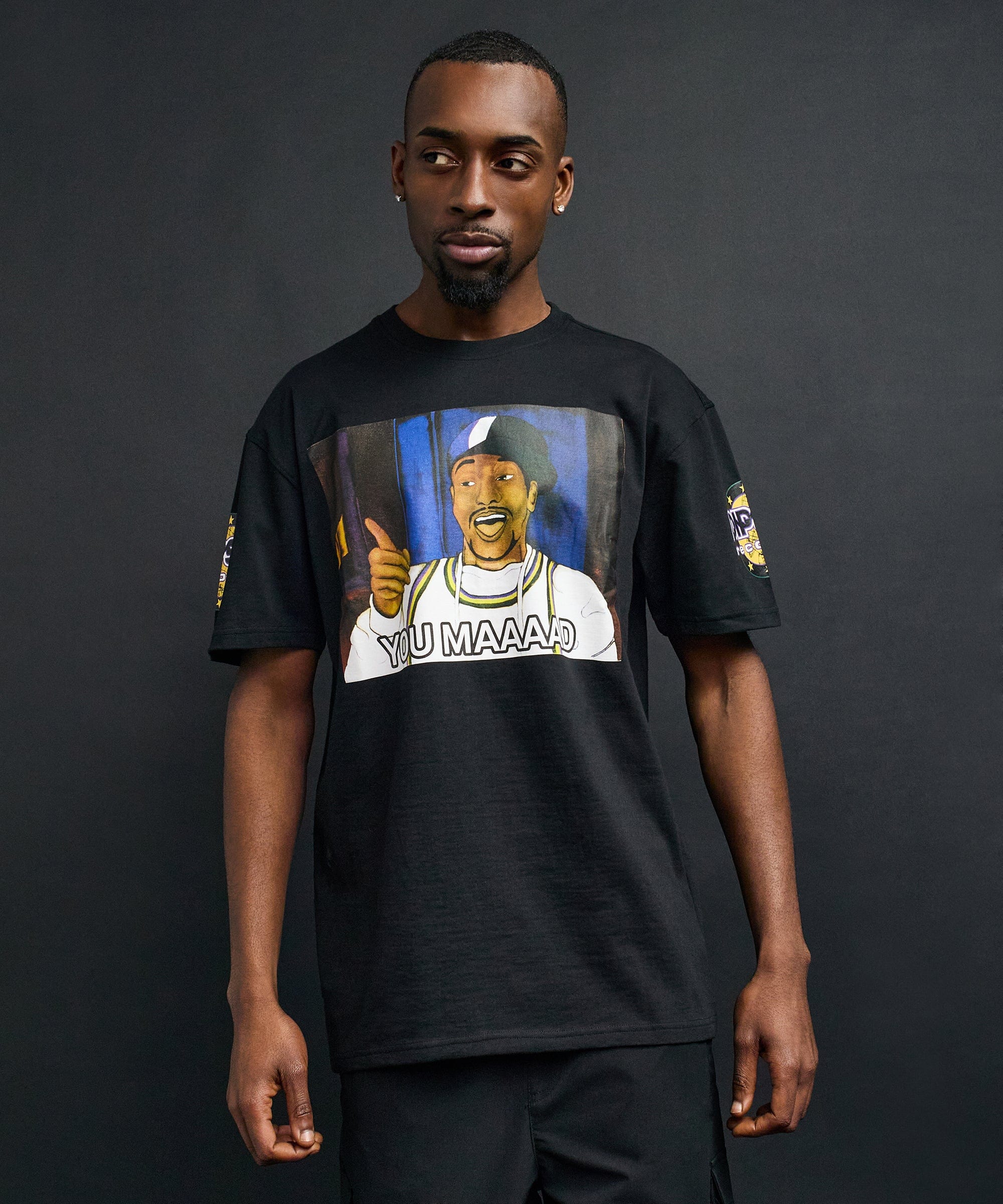 Mad Sleeve Print Short Sleeve Tee - Black