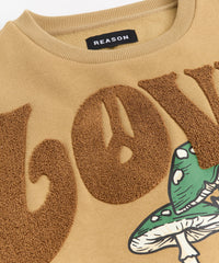 Love Hate Front And Back Chenille Patched Crewneck - Khaki