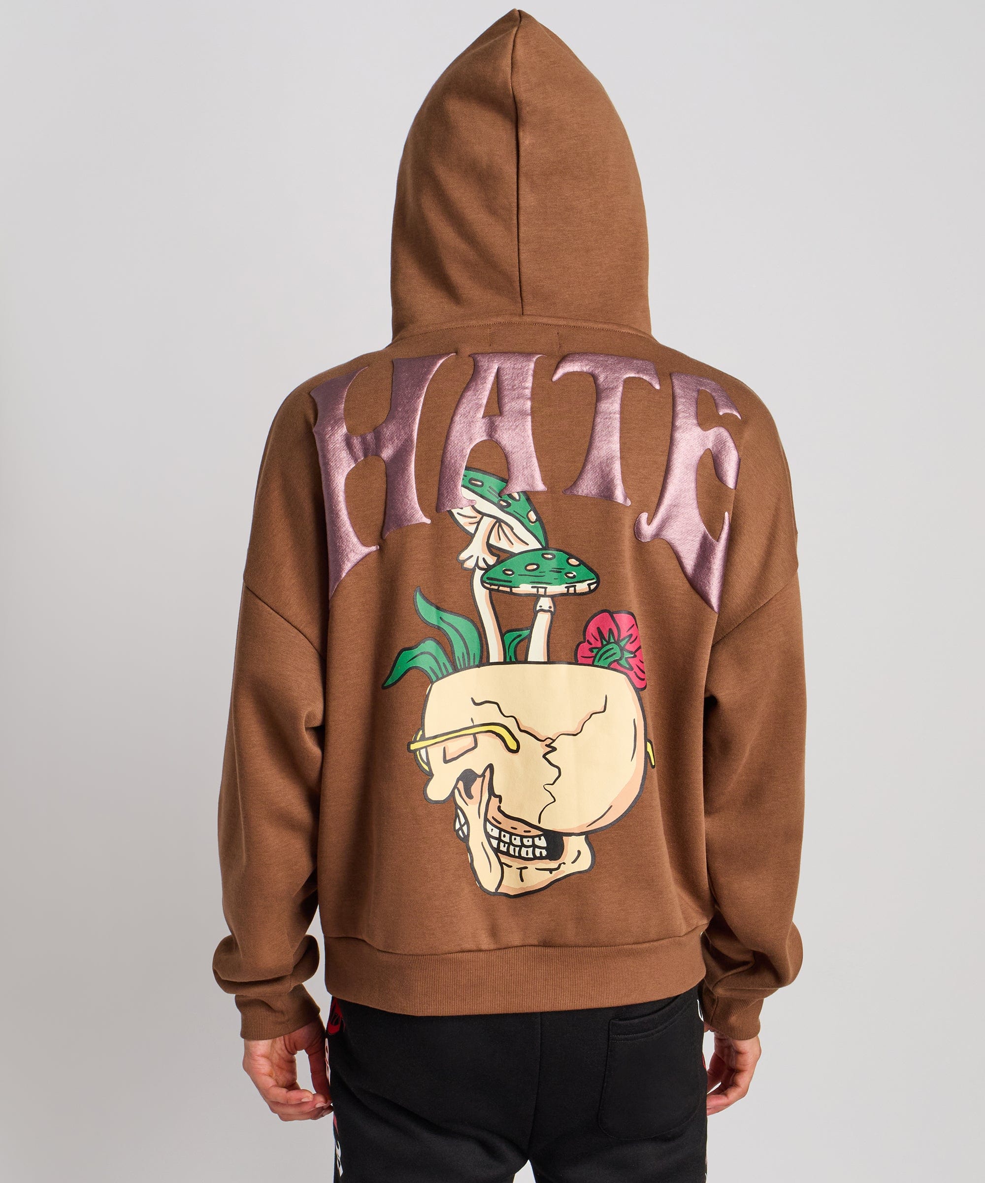 Love Hate Puff Print Hoodie - Khaki