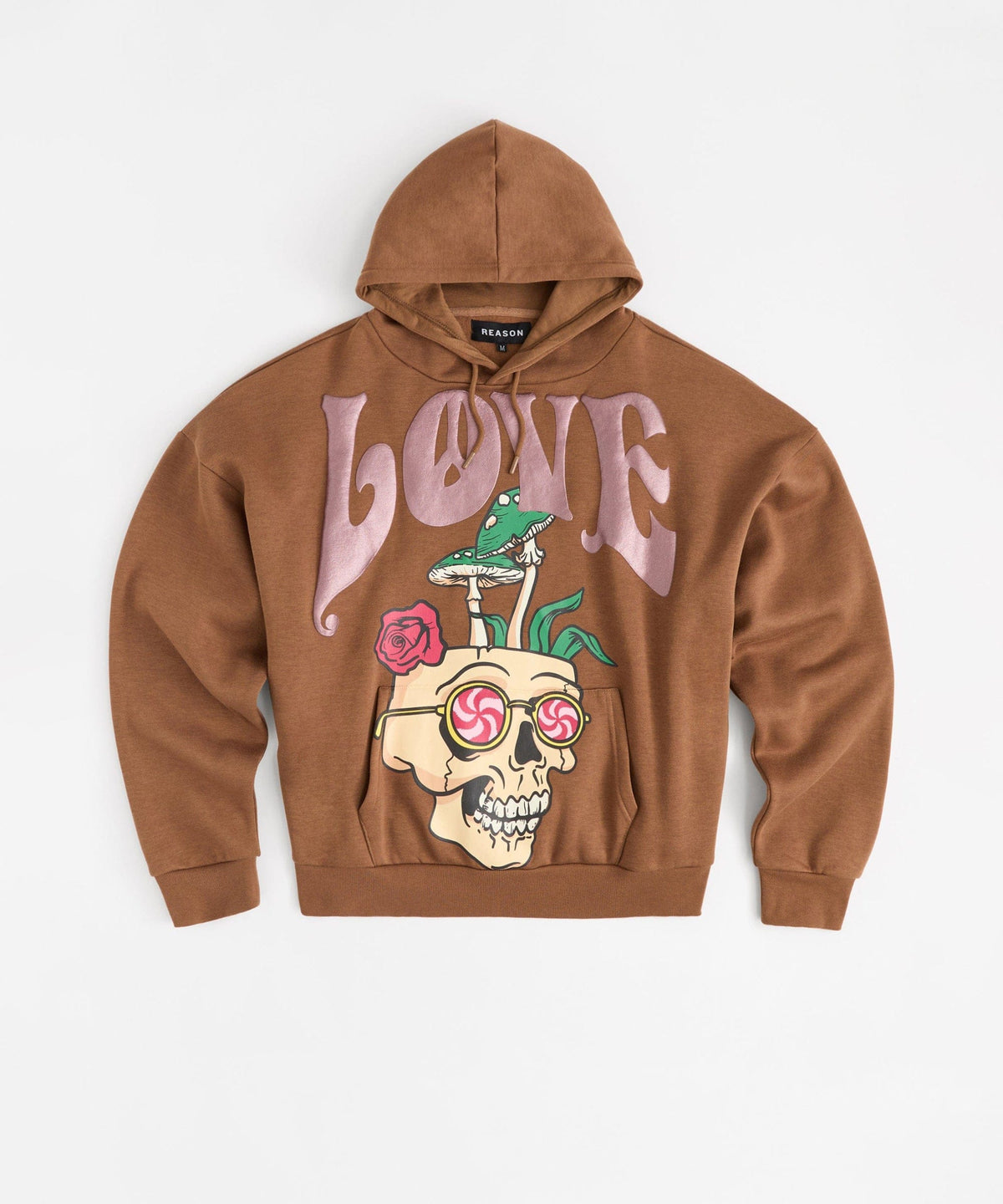 Love Hate Puff Print Hoodie - Khaki