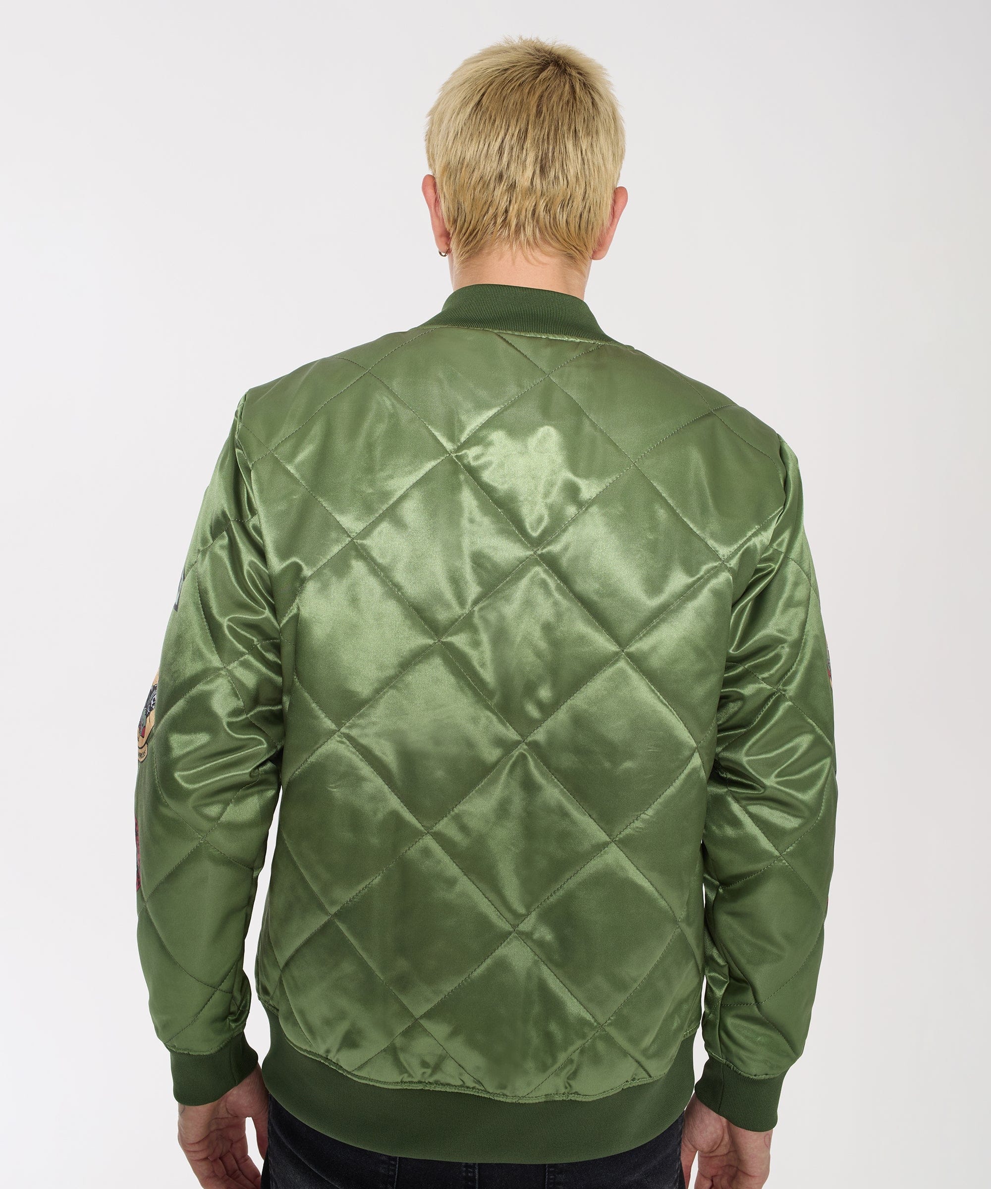 Military Satin Bomber Jacket - Olive Green