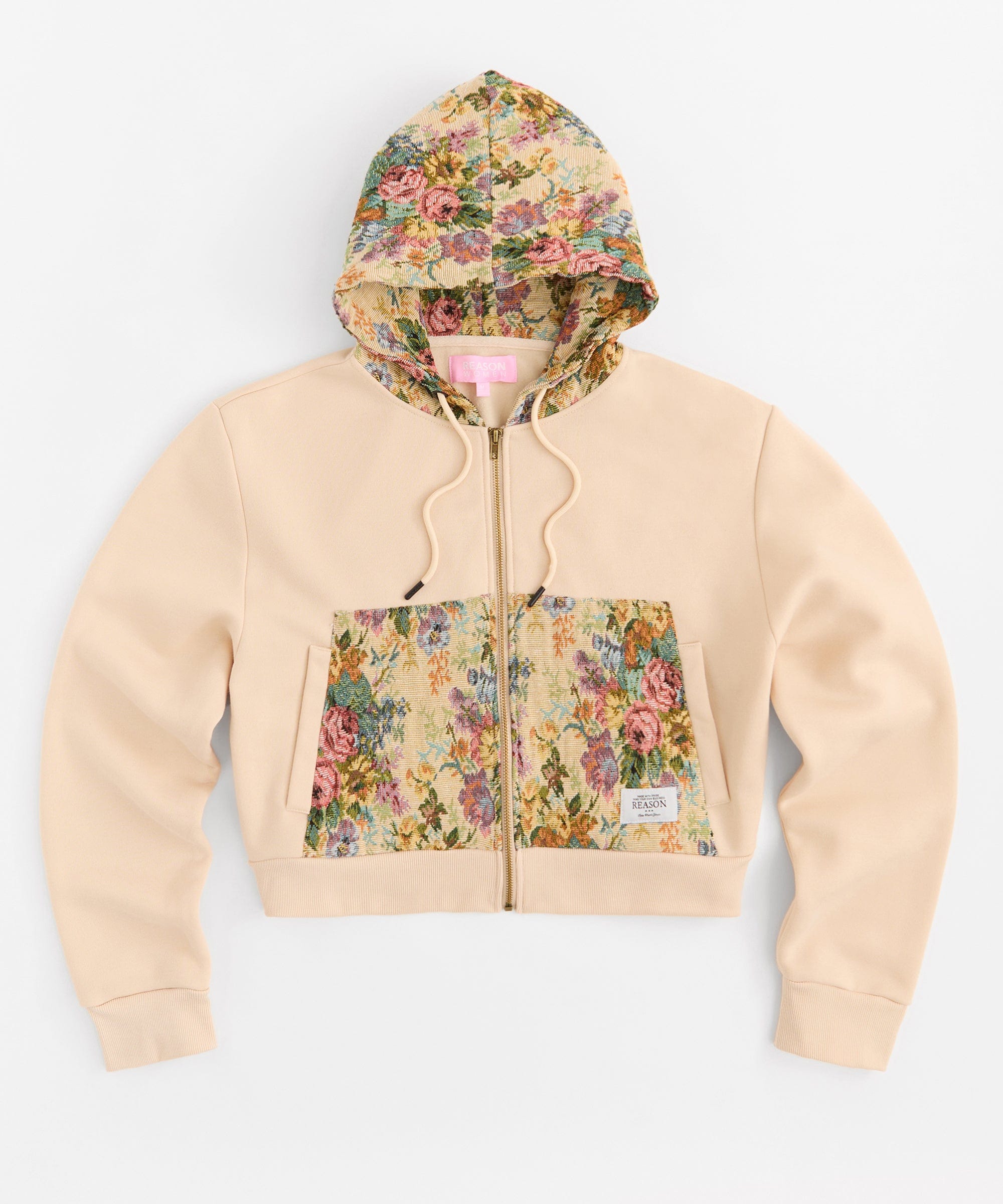 Women Tapestry Zip Up Hoodie - Khaki