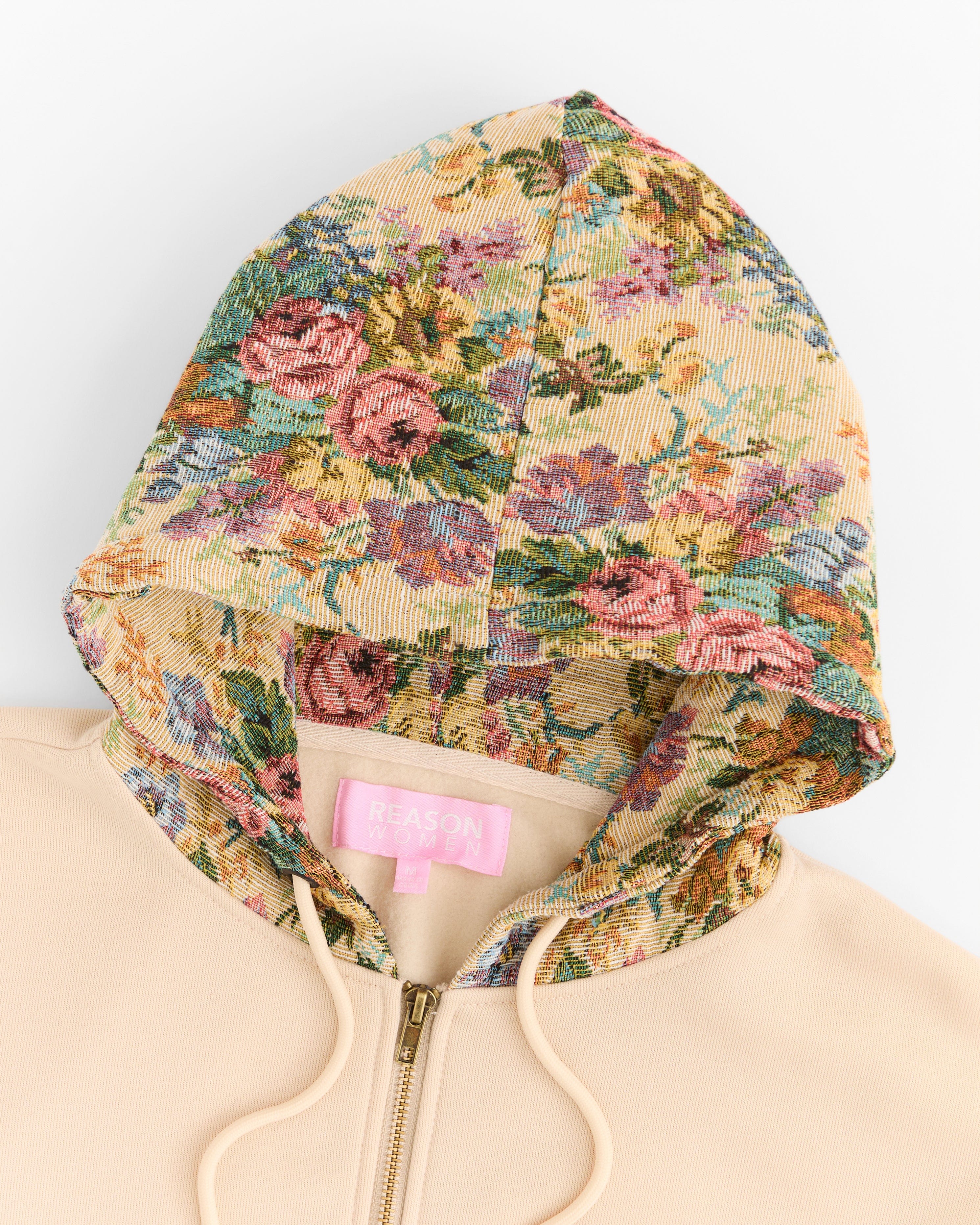 Women Tapestry Zip Up Hoodie - Khaki