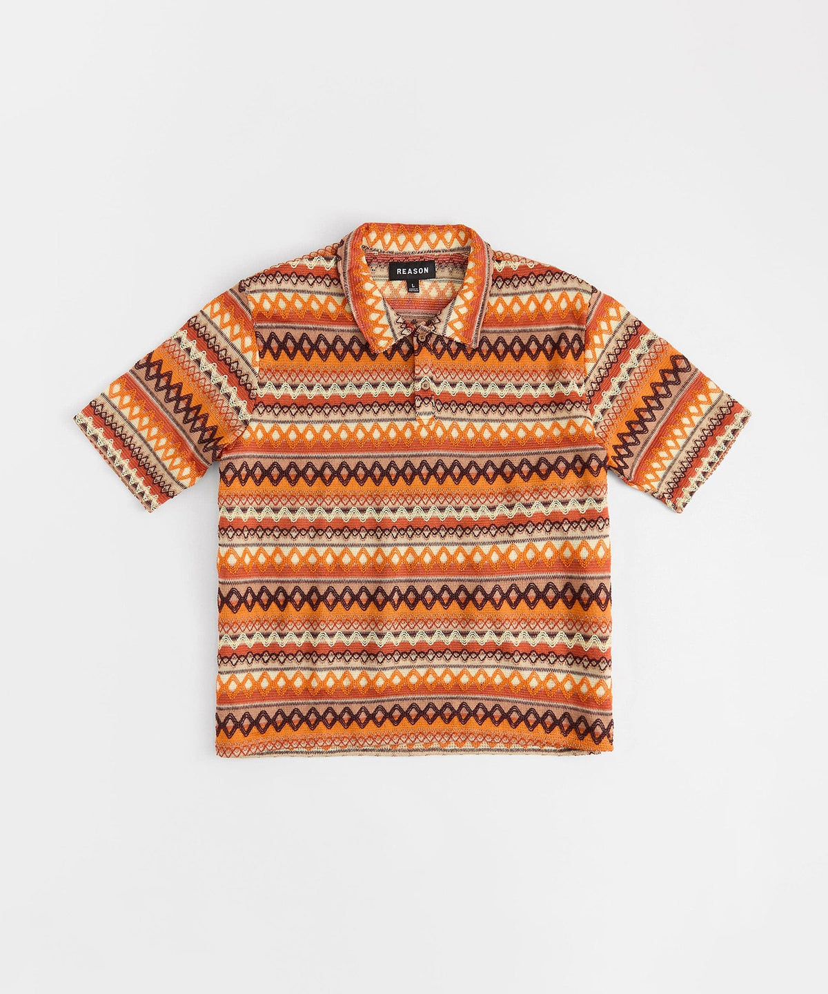 Jacquard Polo Short Sleeve Button Down Shirt - Brown