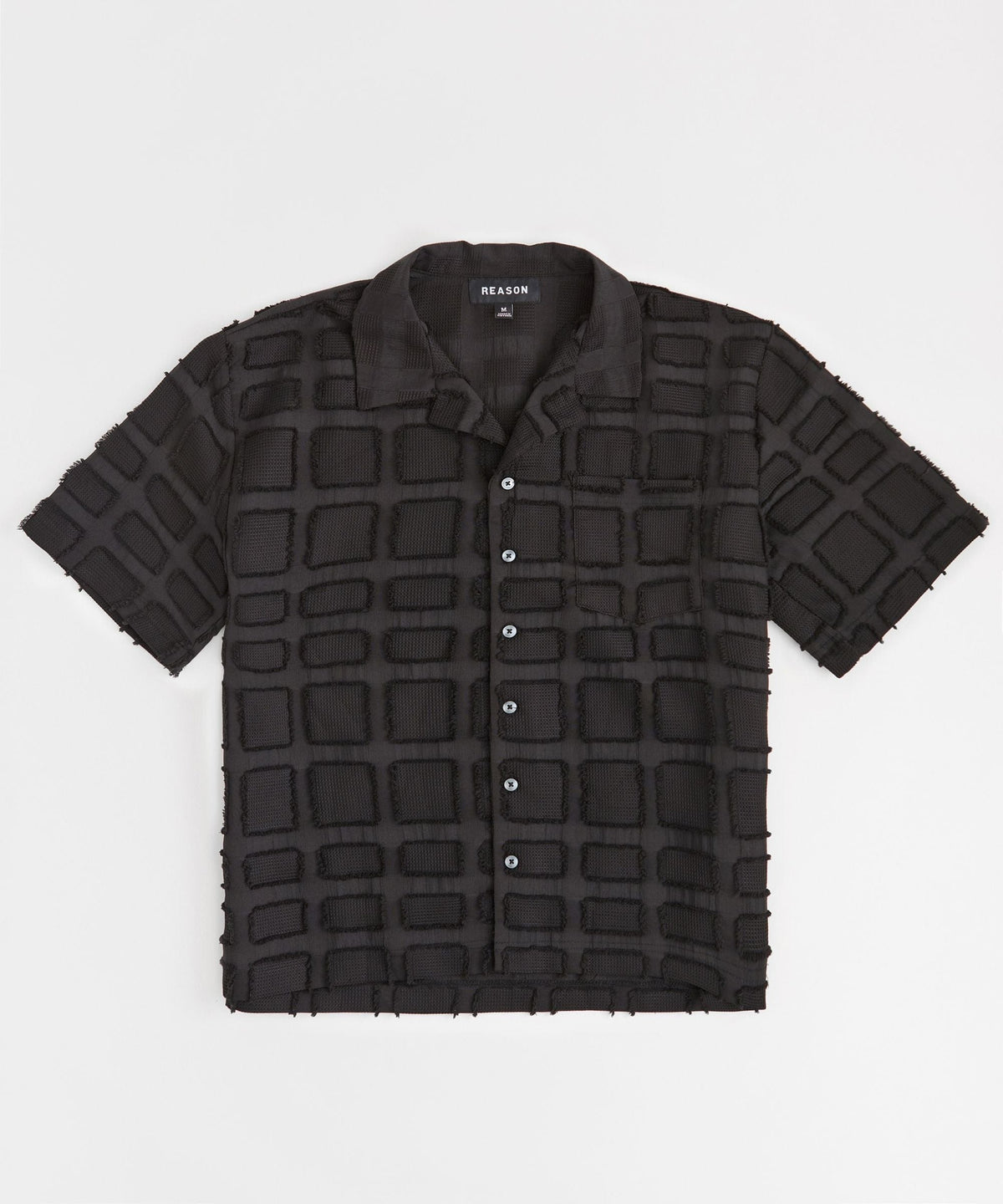 Kids Textured Short Sleeve Button Down Shirt - Black