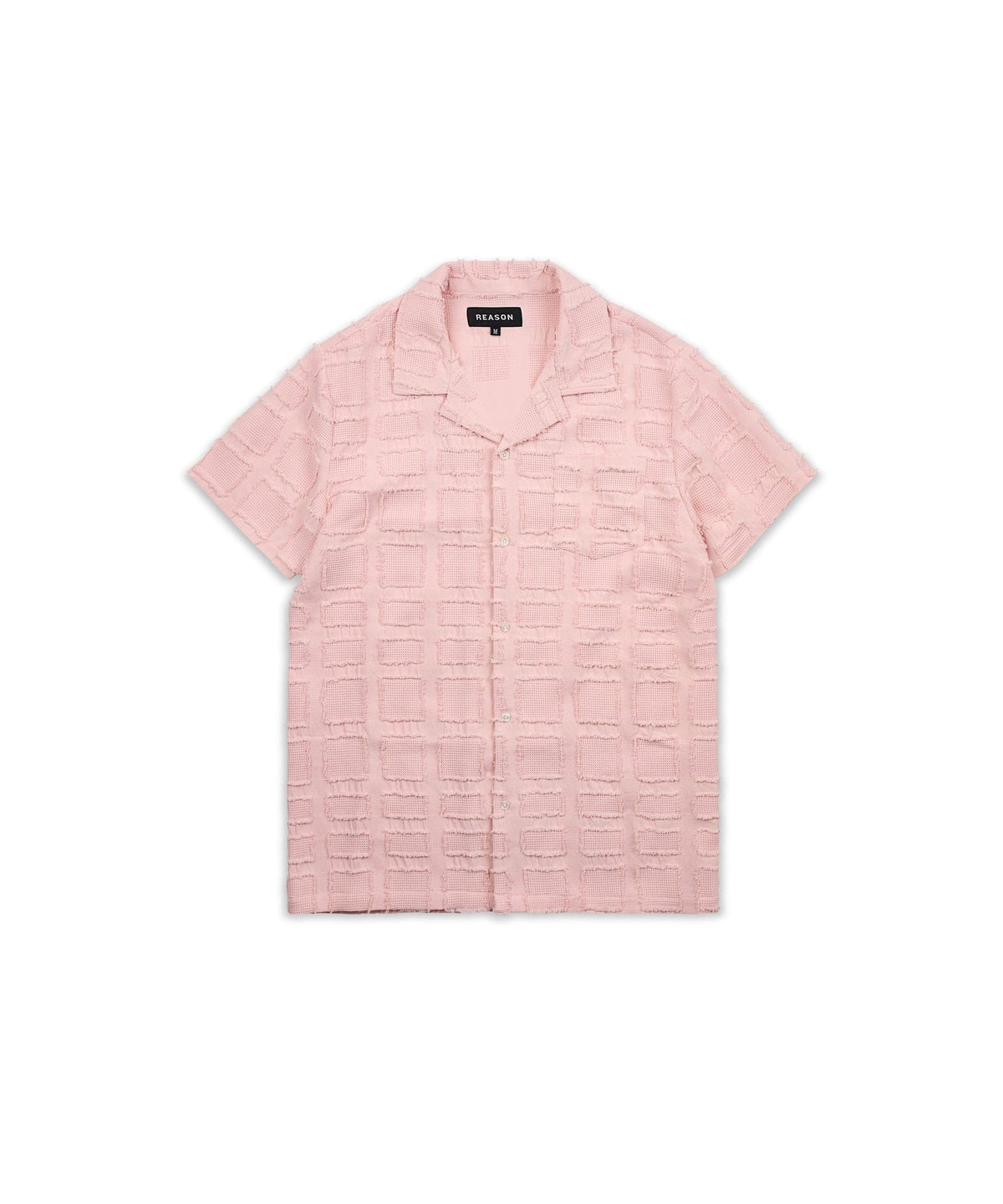 Textured Short Sleeve Button Down Shirt - Light Pink